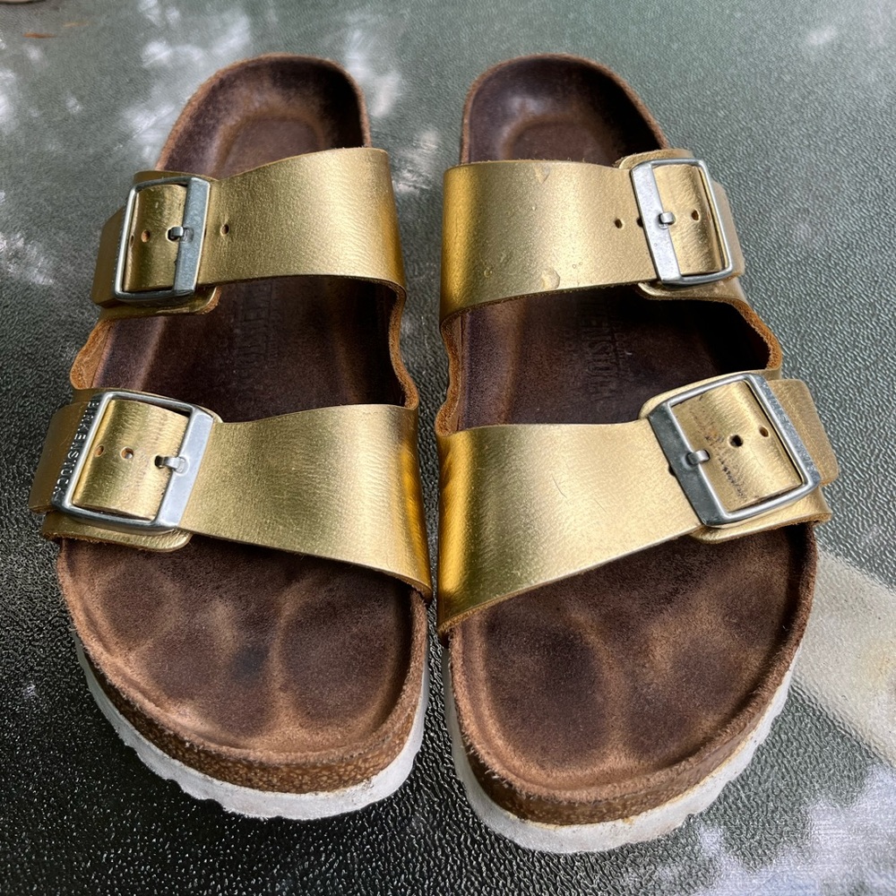 Birkenstock Arizona Gold with silver buckle